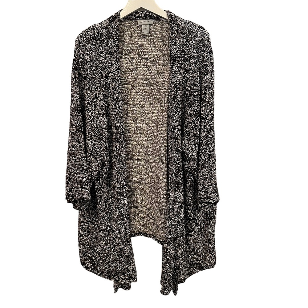 Catherines black print lightweight duster Cardigan sweater textured plus 3X